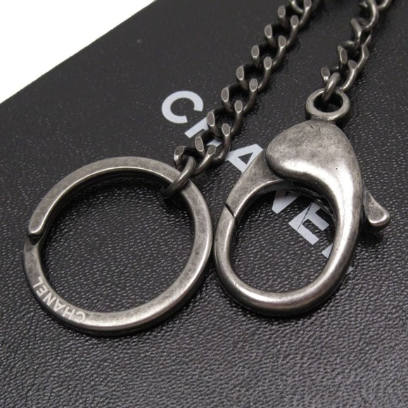 CHANEL photo case key ring charm here mark red system x silver leather metal mat - Picture 3 of 5